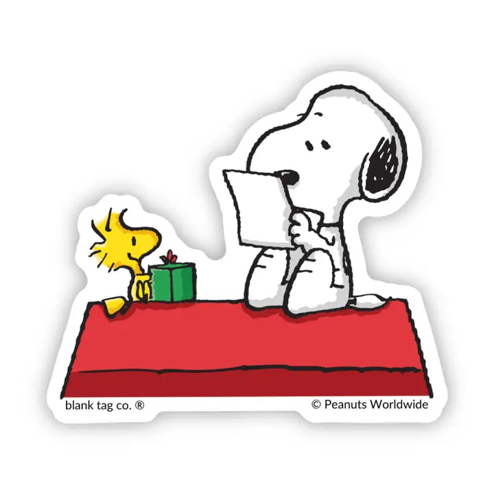 Peanuts® Snoopy Reading A Christmas Card Waterproof Sticker