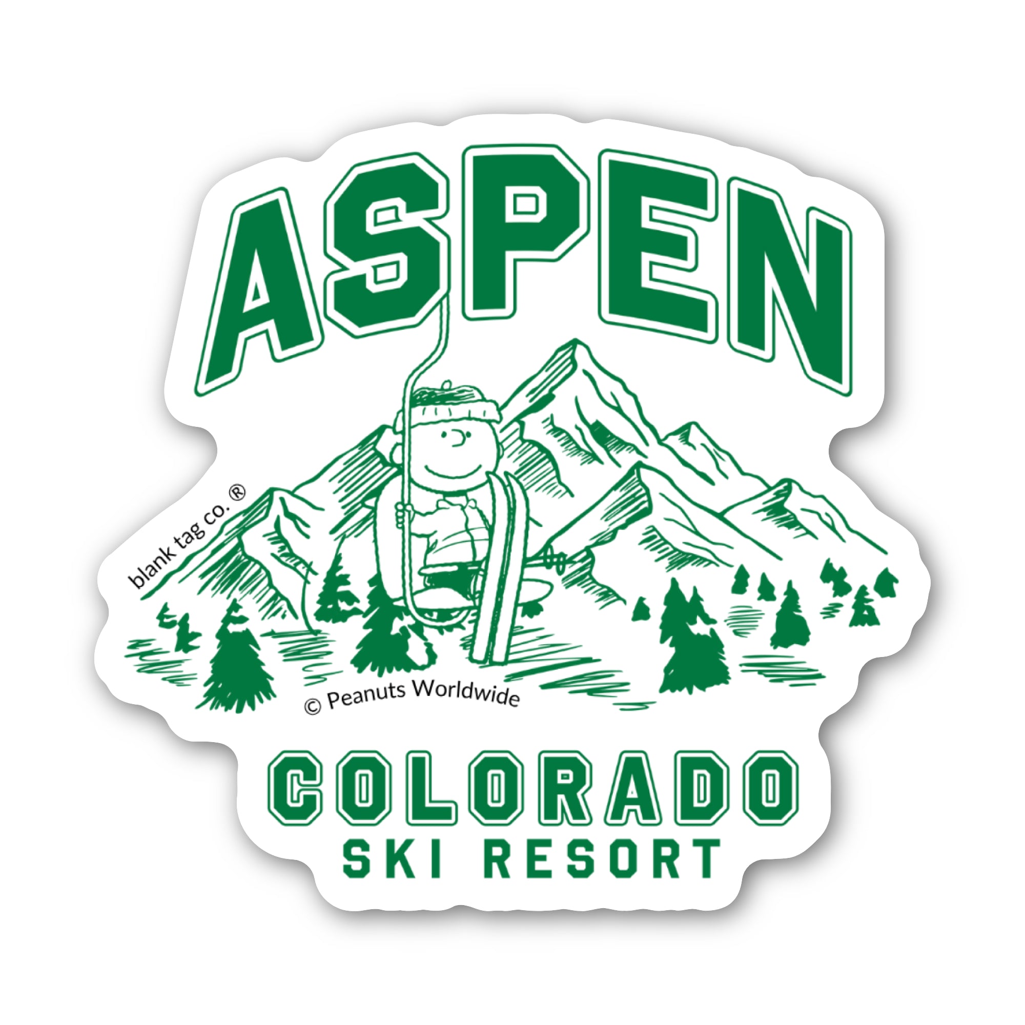 Peanuts® Waterproof Sticker - Aspen Colorado Ski Resort