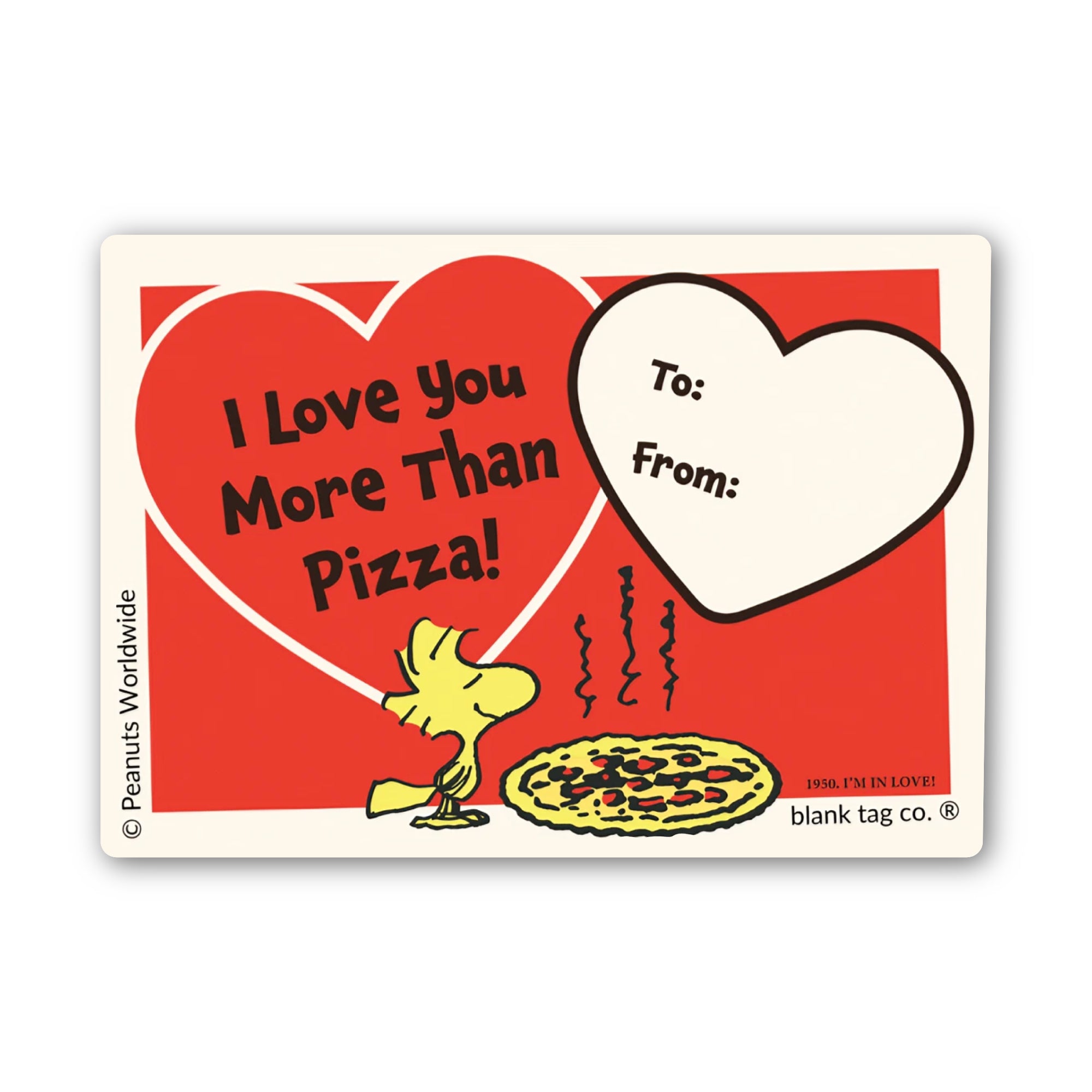 Peanuts® Waterproof Sticker - I Love You More Than Pizza