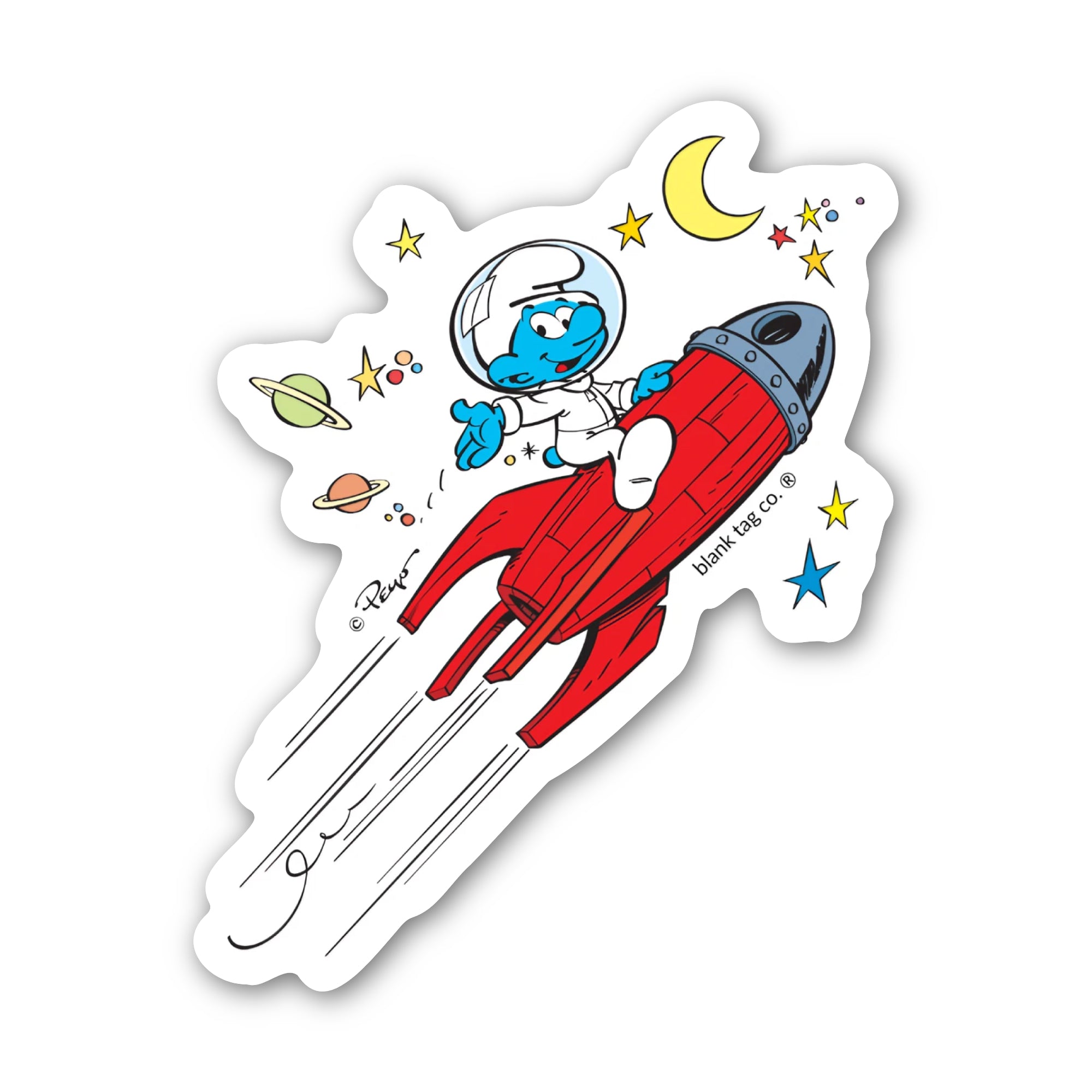 Smurfs® Waterproof Sticker - Astronaut Smurf On A Rocket
