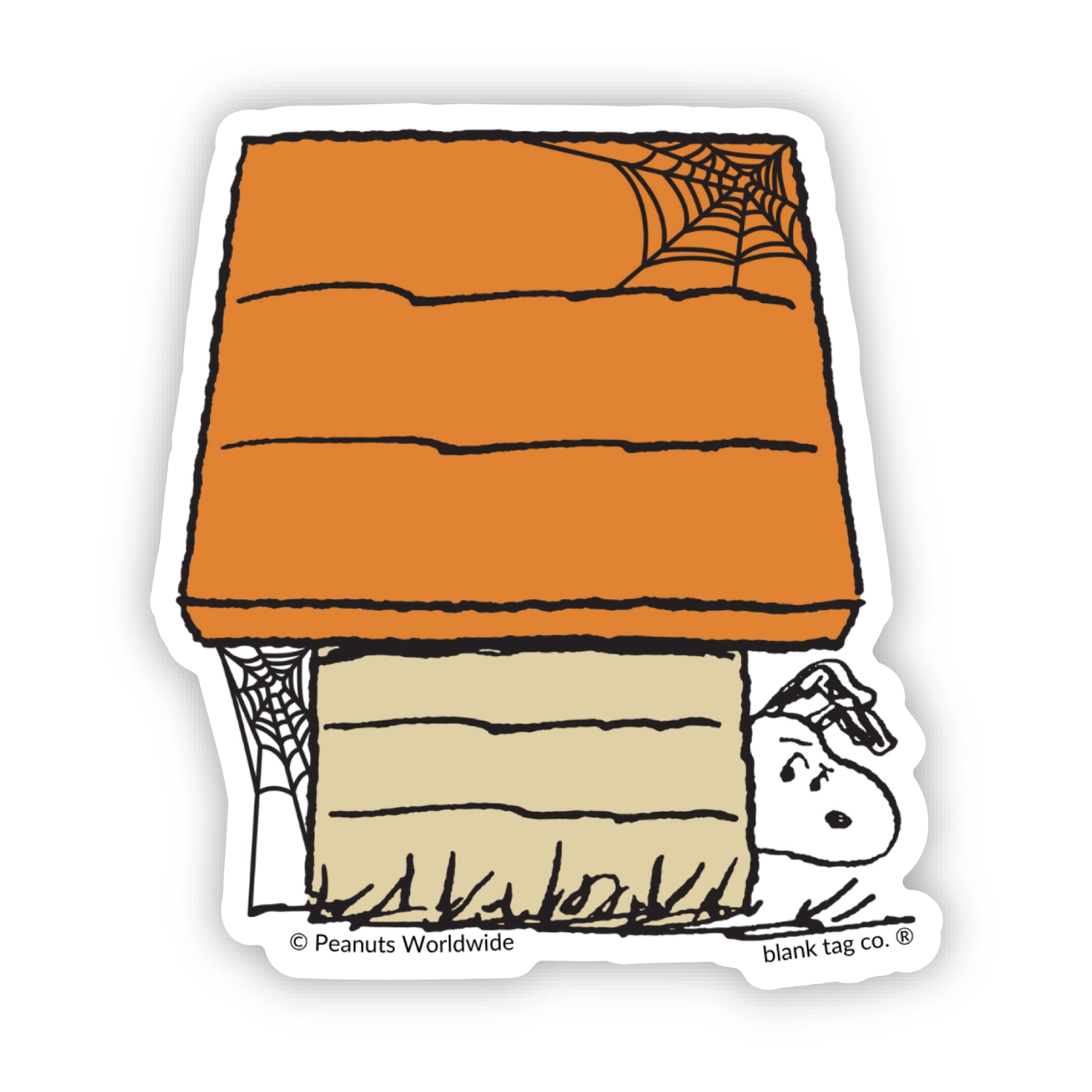 Peanuts® Snoopy Hiding Behind His Dog House Sticker (Halloween Waterproof Sticker)