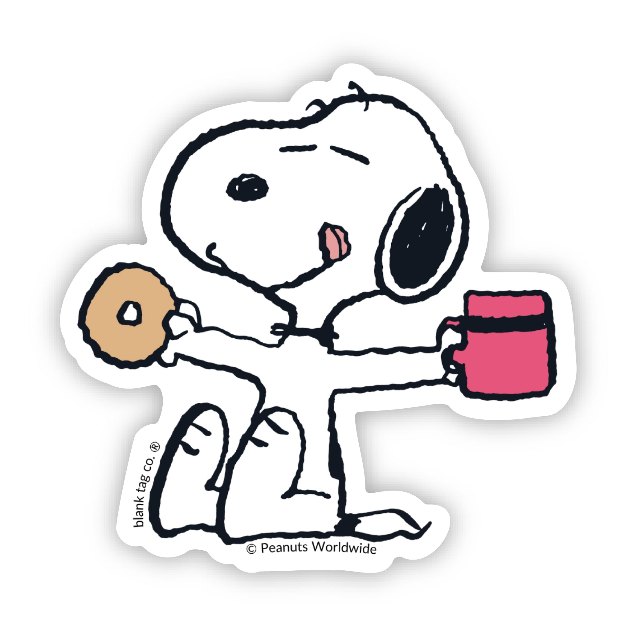 Peanuts® Snoopy With A Donut And Coffee Waterproof Sticker