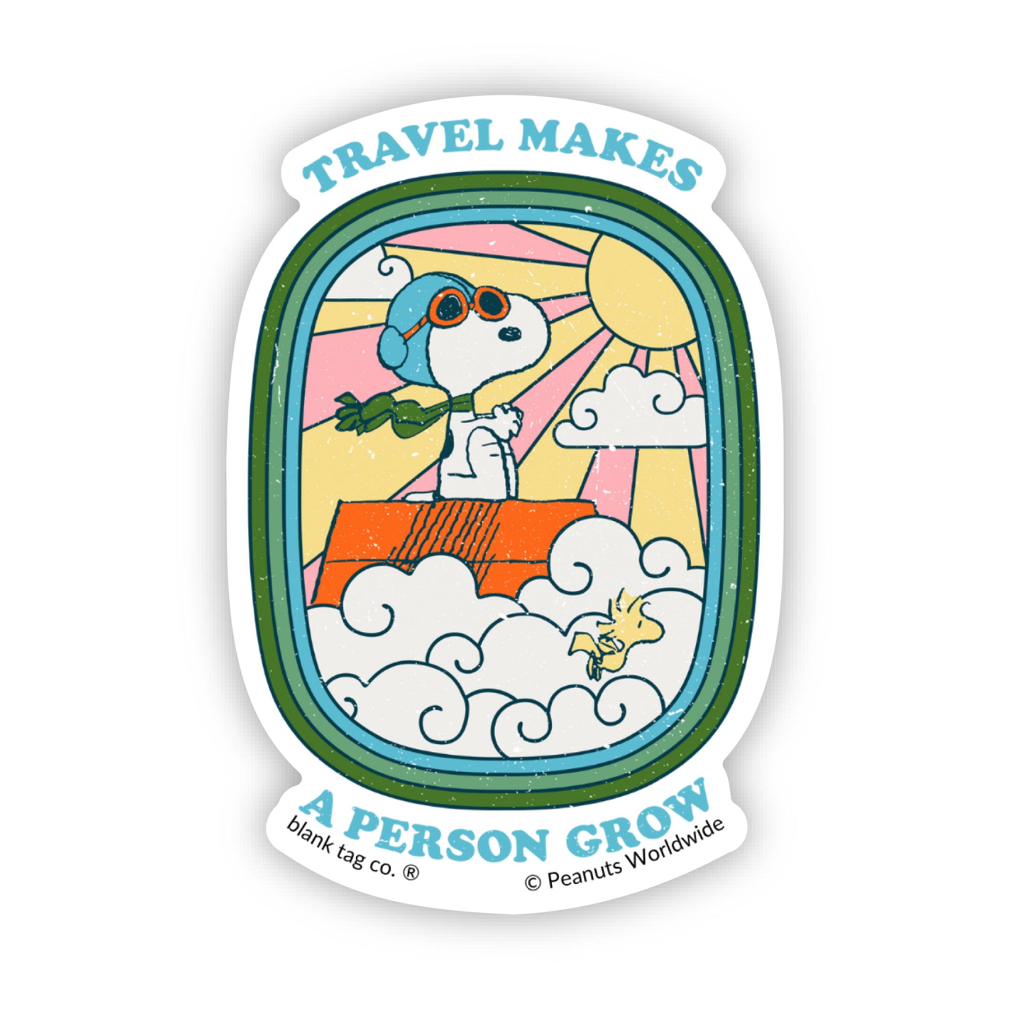 Peanuts® Travel Makes A Person Grow Waterproof Sticker