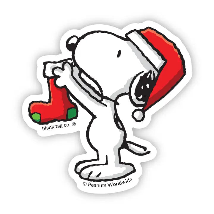 Peanuts® Snoopy With A Stocking Waterproof Sticker