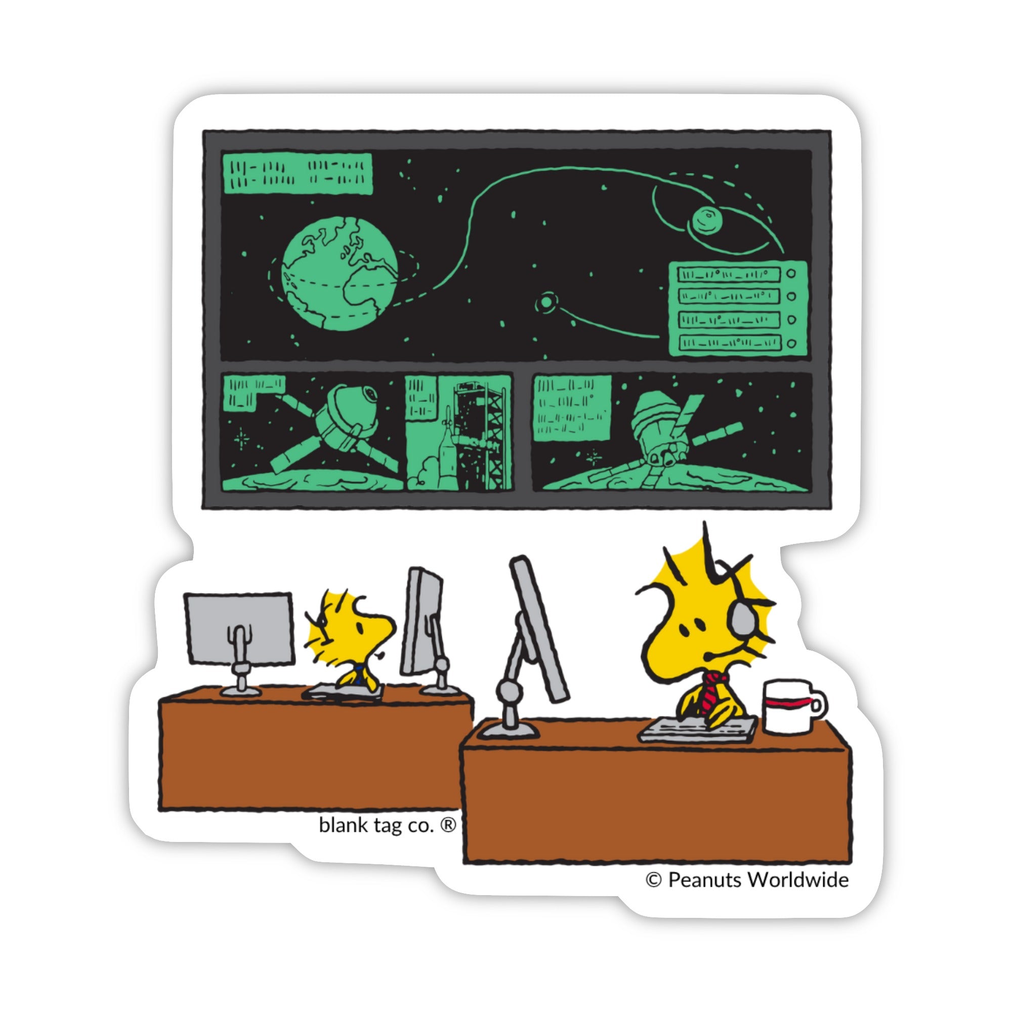Peanuts® Waterproof Sticker - Woodstock and Co. At Work