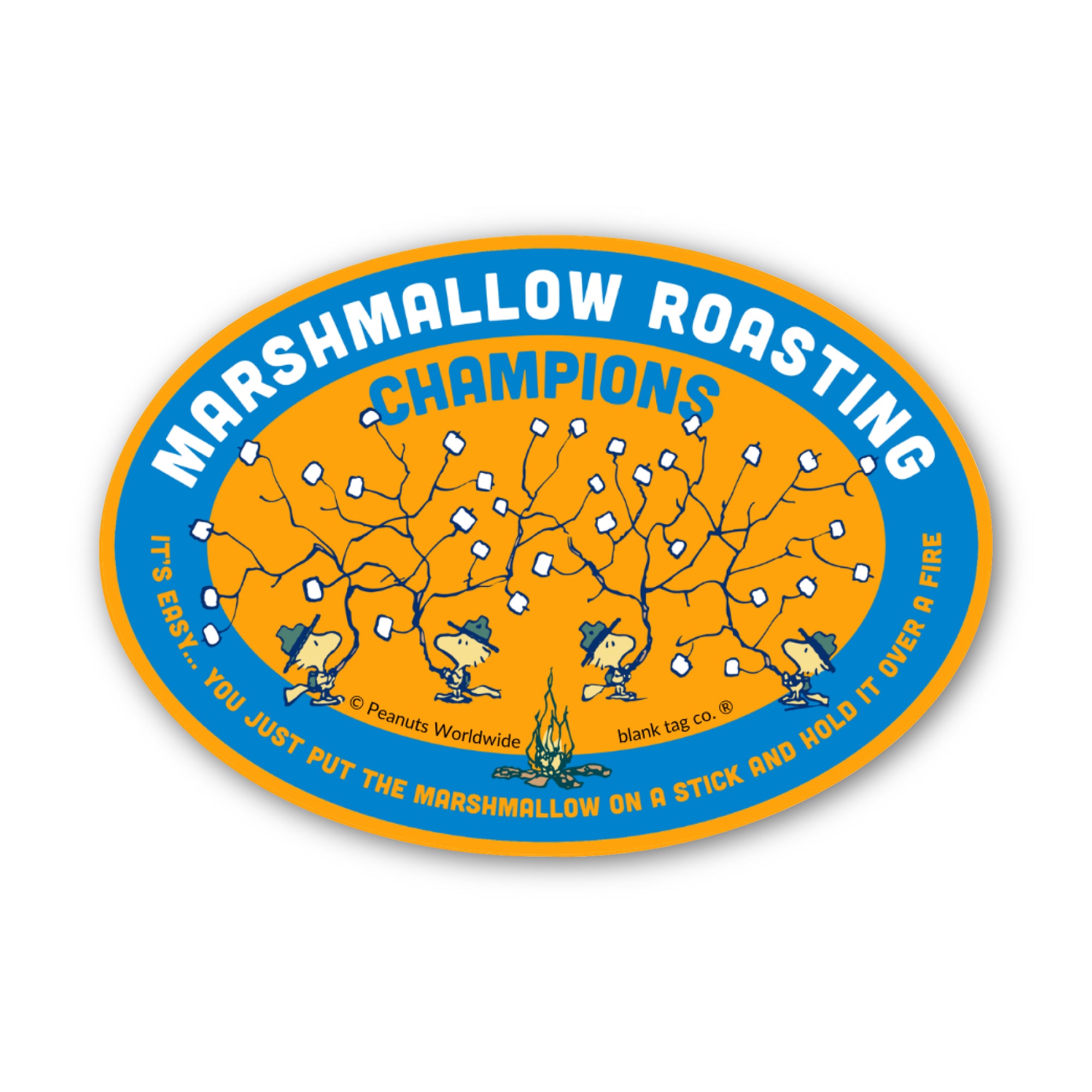 Peanuts® Waterproof Sticker - Marshmallow Roasting Champions Badge