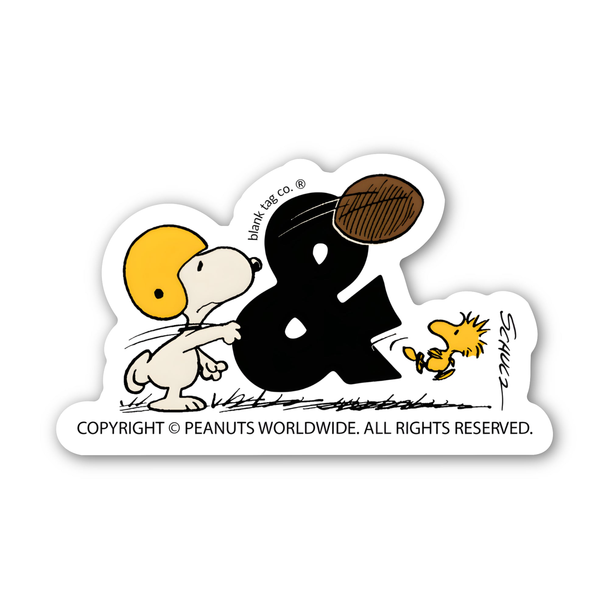 Peanuts® Waterproof Sticker - Snoopy and Woodstock Playing Football