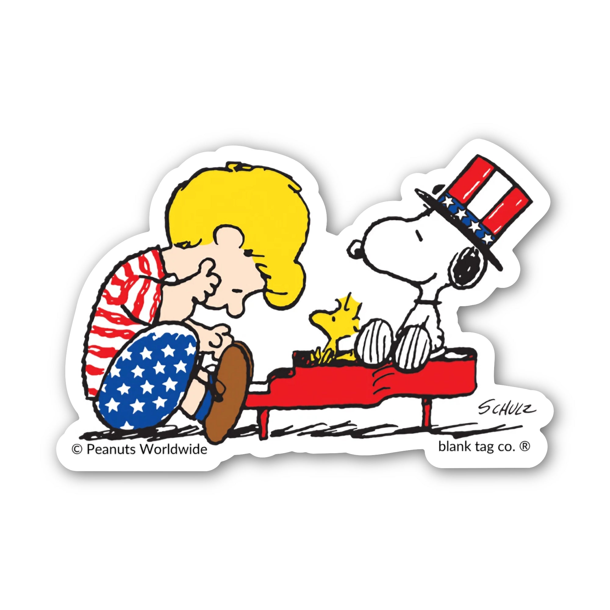 Peanuts® Waterproof Sticker - Patriotic Schroeder Playing The Piano