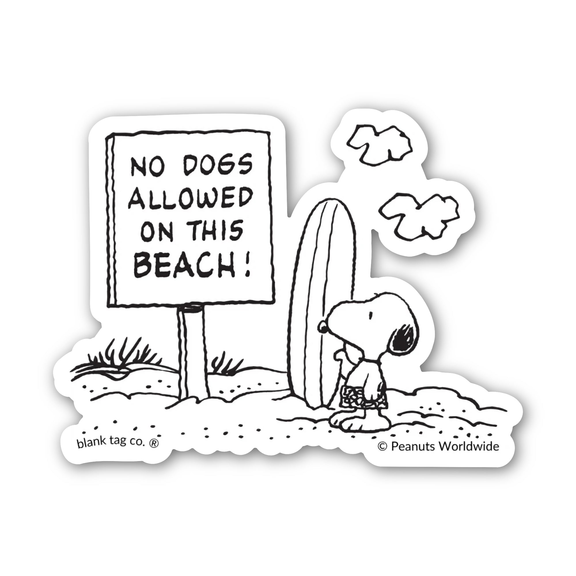 Peanuts® Waterproof Sticker - No Dogs Allowed On This Beach