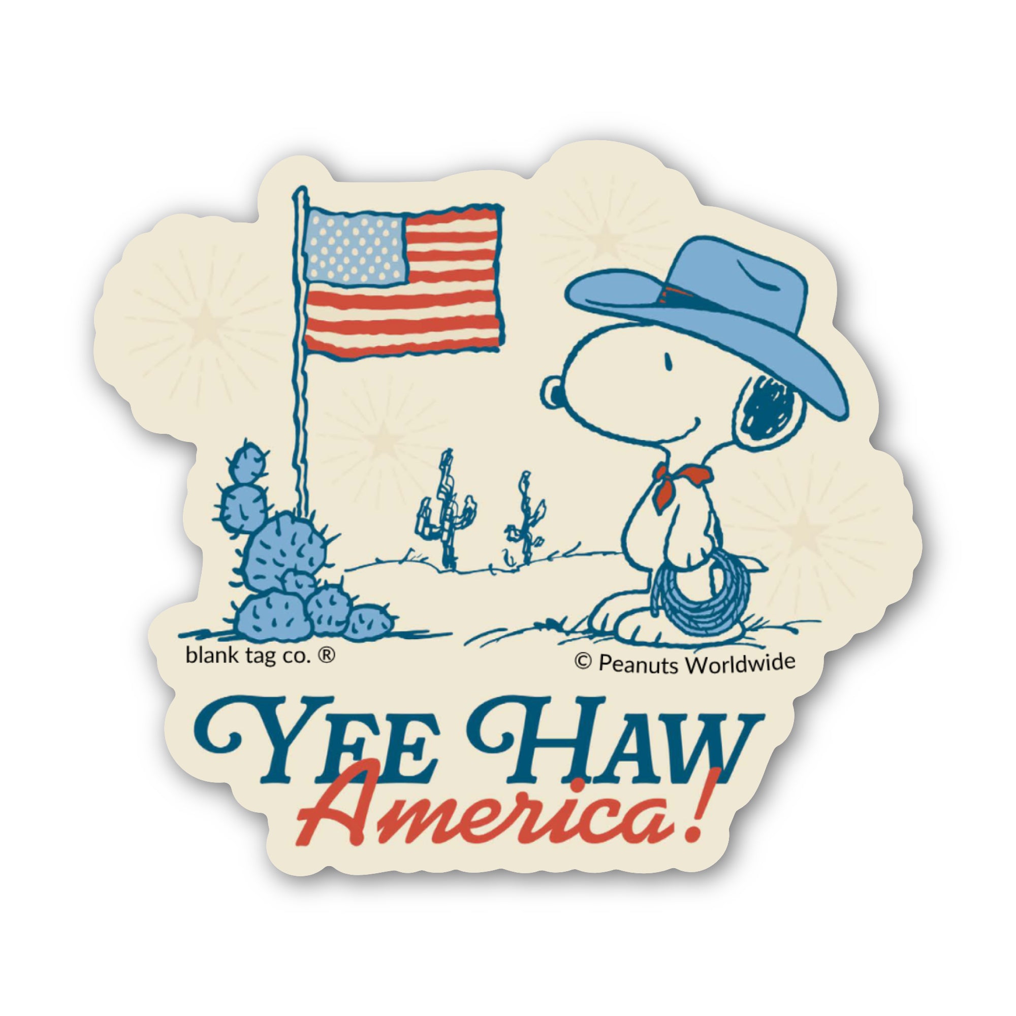 Peanuts® Waterproof Sticker - Yee Haw America!