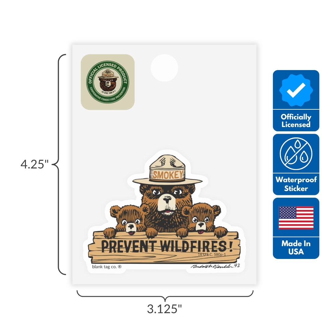 Smokey Bear® 3-Pack Sticker Bundle - Waterproof Stickers for Water Bottles and Laptops