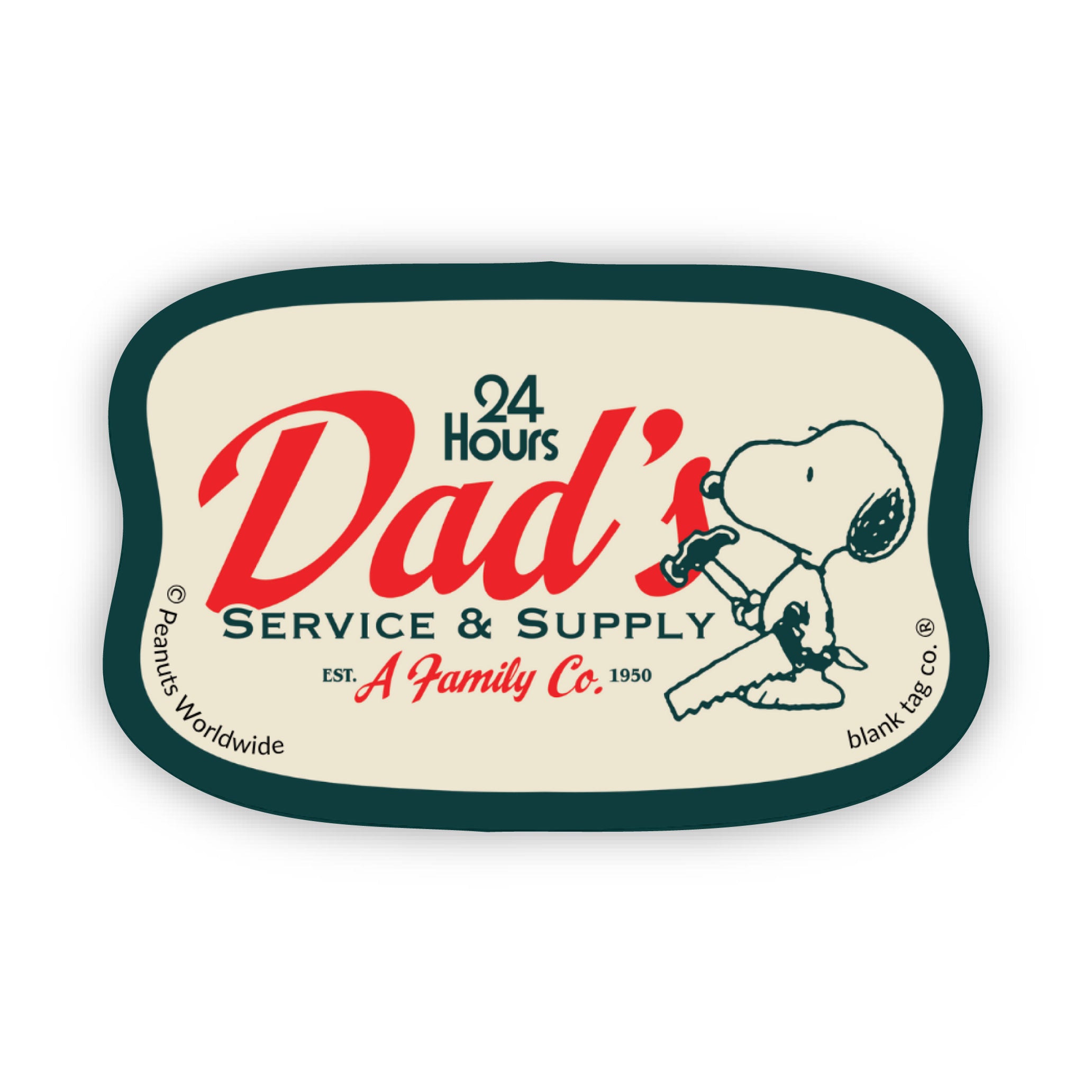 Peanuts® Dad's Service & Supply Waterproof Sticker