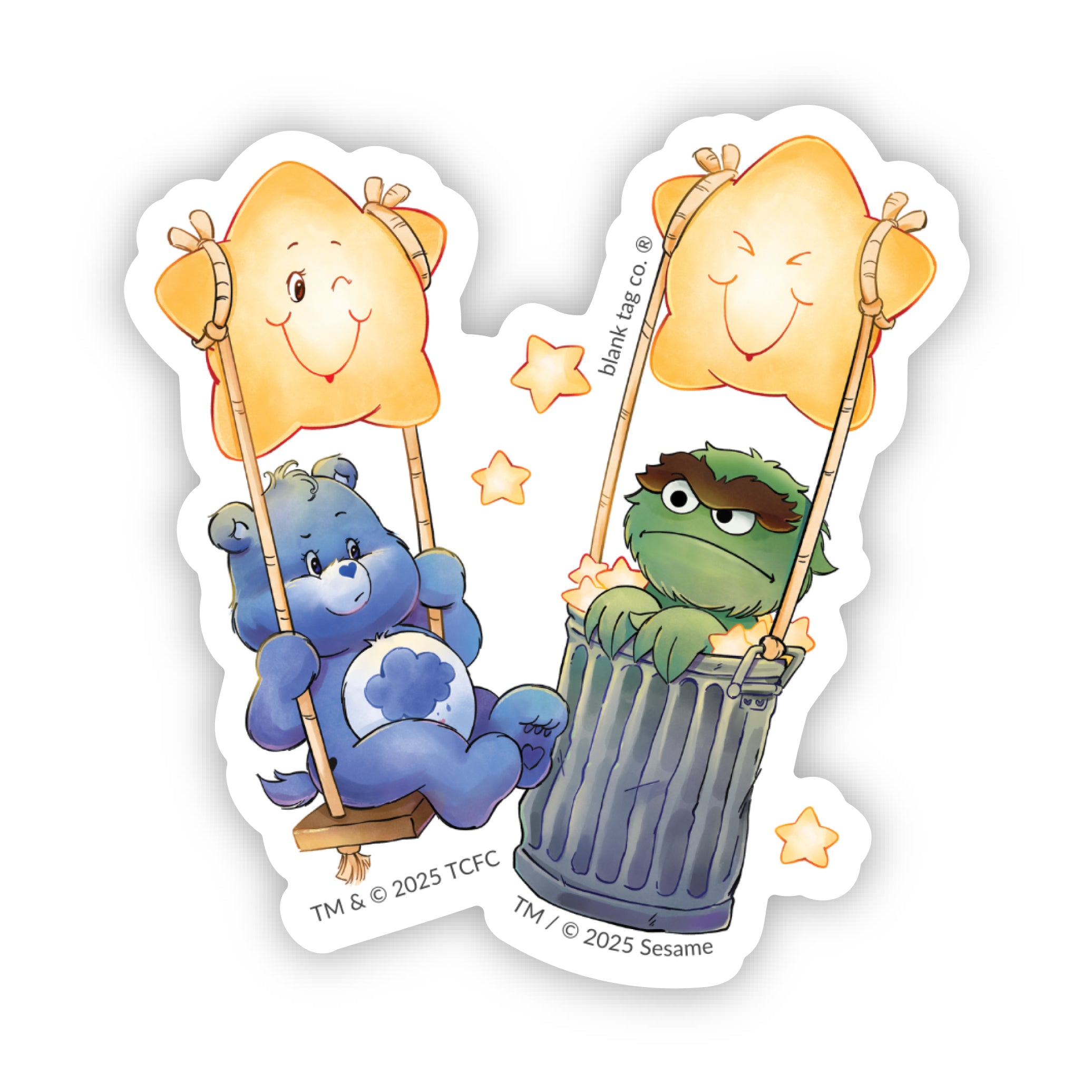 The Floating Grumpy Bear And Oscar The Grouch Sticker