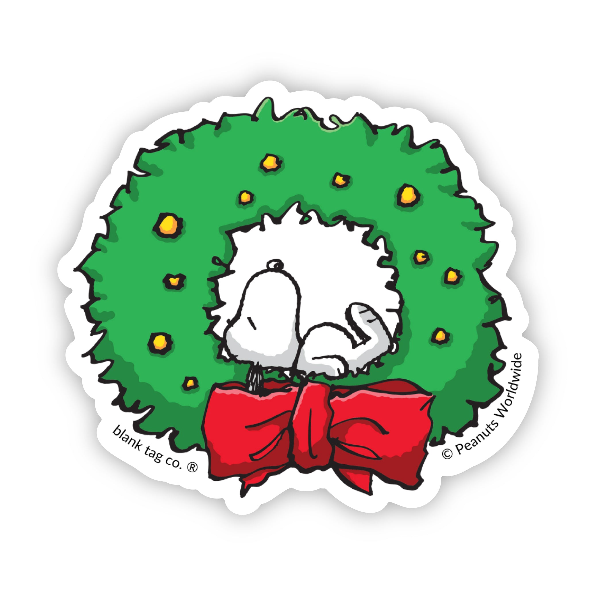 Peanuts® Snoopy In A Wreath Waterproof Sticker