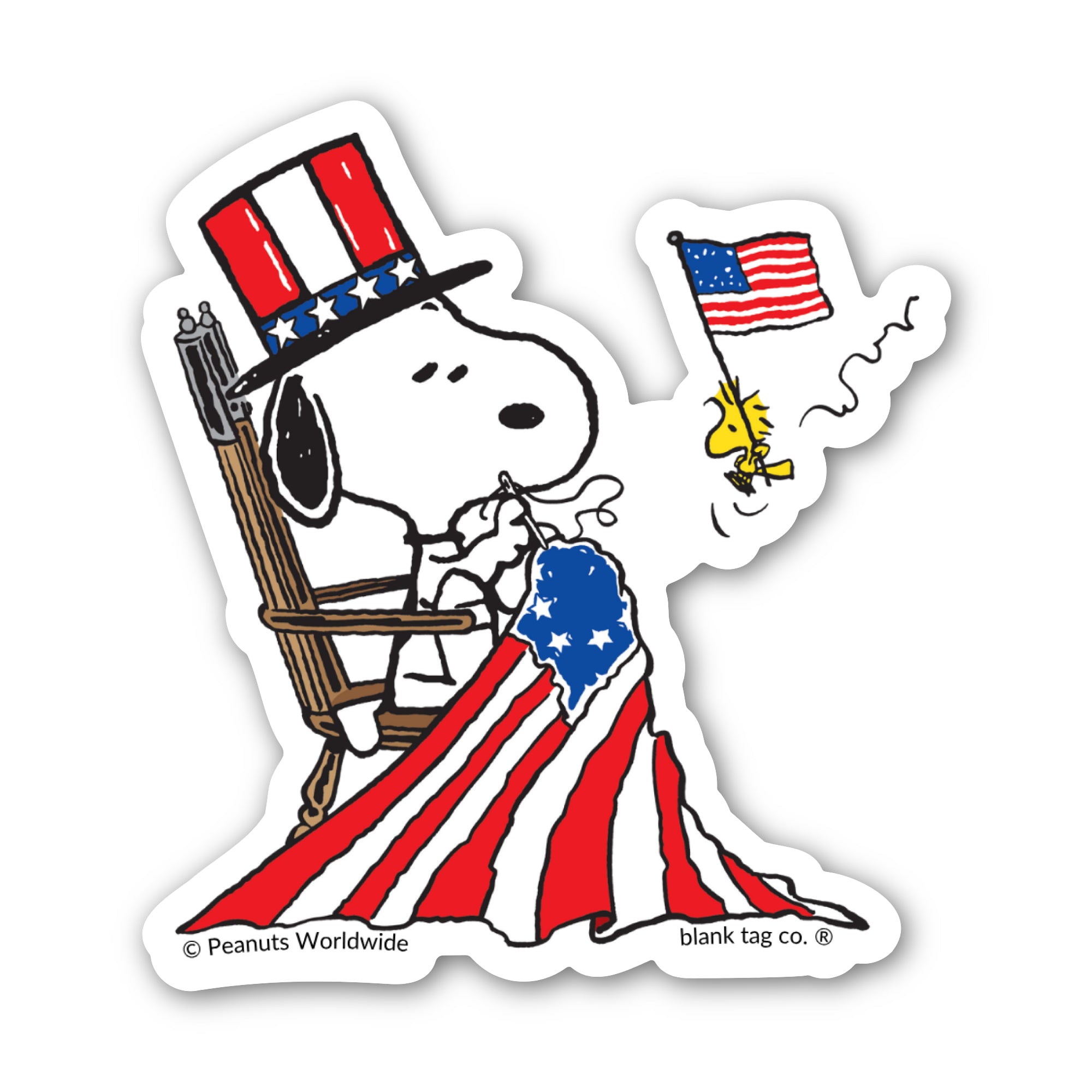 Peanuts® Snoopy Sewing A Flag Waterproof Sticker